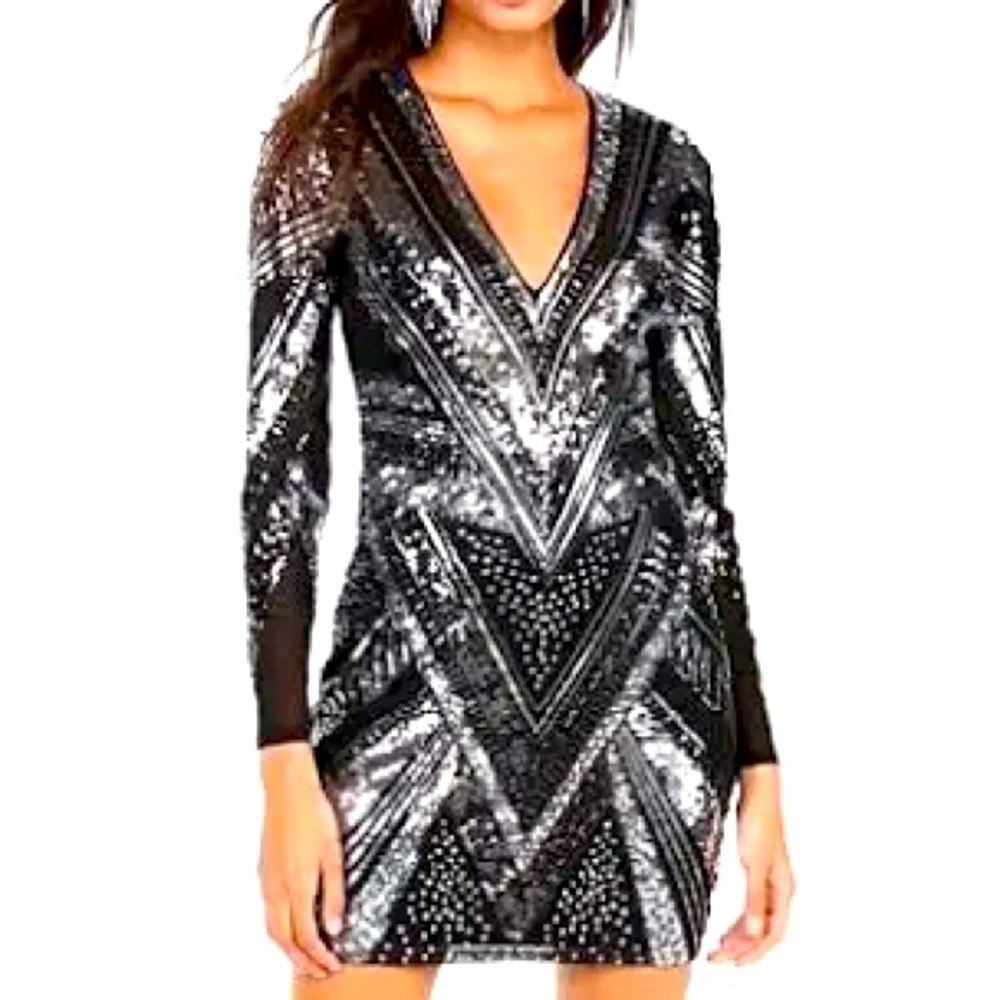 COPY - Express sequin dress. Black and silver. Size Medium. NWT plunging neckli…
